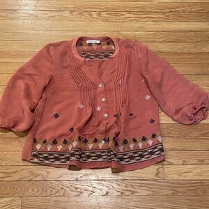 Figueroa & Flower Boho Embroidered Blouse Medium Petite